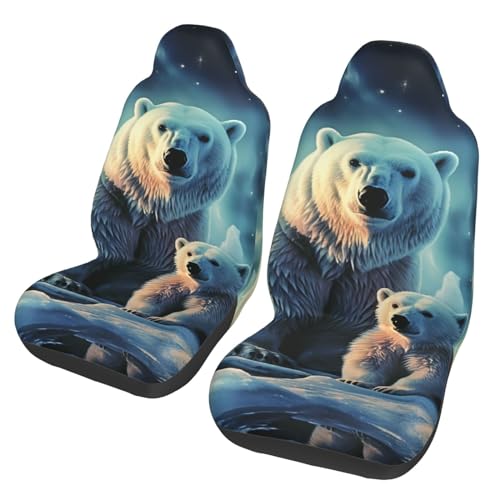 Housse de siège voiture avant (lot de 2) motif ours polaire et aurore boréale
