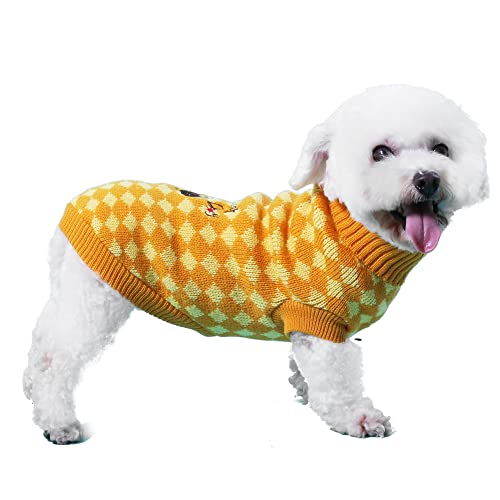 ZIFEIPET Dog Thanksgiving Sweater Cute Turkey Puppy Pullover Knit with Leash Hole Plaid Orange Turtleneck Sweater for Dogs