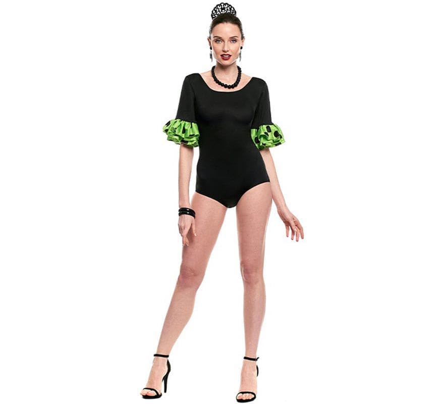 ZZ DISFRAZZES | Body o maillot Sevillana con Volante Lunar negro y verde para mujer (Talla S)