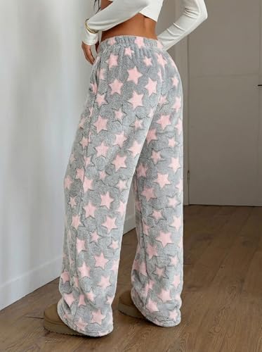 Image of ZAFUL Women's Fuzzy Plush Pajama Pants Wide Leg Pj Bottoms Lounge Pants | Soft Fluffy Sleep Pants Drawstring Elastic Waist Teddy Pjs for Women No Pockets