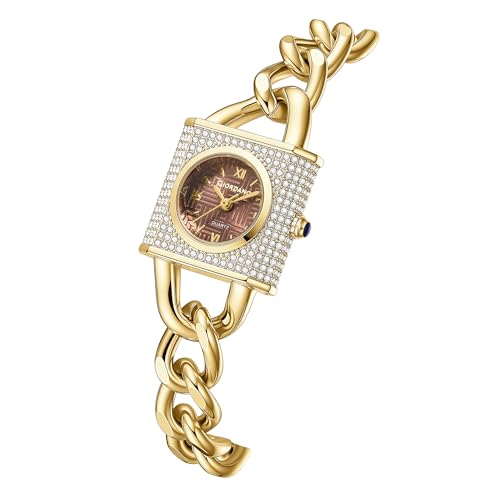 Image of Giordano Analog Quartz Watch for Women with Textured Square Dial, Crystal Studded Bezel, Blue Crown, Stainless Steel Strap - GZ-60160