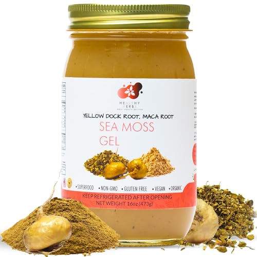Healthy Herbs Sea Moss Gel (Yellow Dock) Wildcrafted from Jamaican St Lucia Gold Seamoss | Wild-Harvested Superfood With Over 90 Essential Vitamins & Minerals | Vegan, Non-GMO, US-Made (16 oz.)