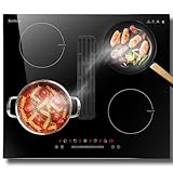 Karinear Induktionskochfeld mit Dunstabzug, Induktion Kochfeld 60CM Einbau, Schieberegler, Booster,...