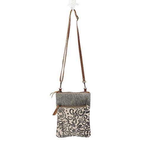 Myra Bag Leaf Swirls Cowhide & Upcycled Canvas Crossbody Bag S-11552