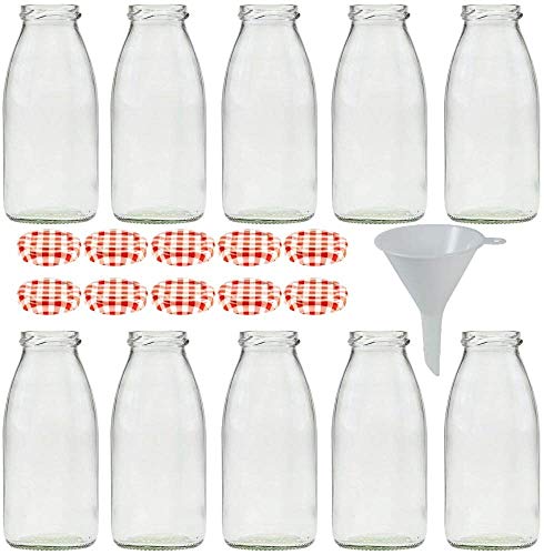 mikke| 10 Glasflaschen 250 ml, Flasche mit Schraubverschluss inkl. Trichter – Ansicht 2