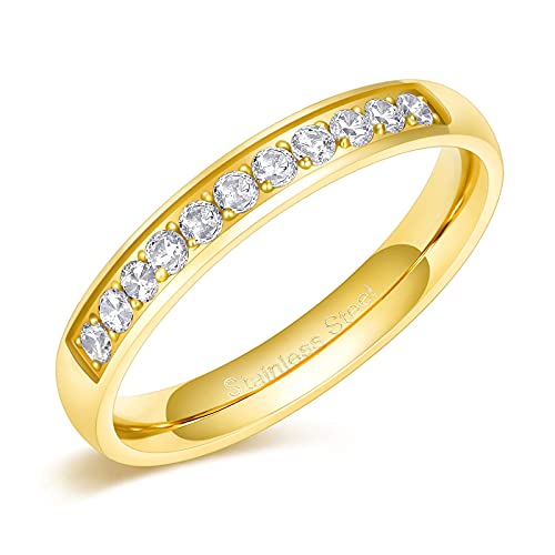 Bague d'éternité en acier inoxydable de haute qualité, finition or rose et zircone cubique
