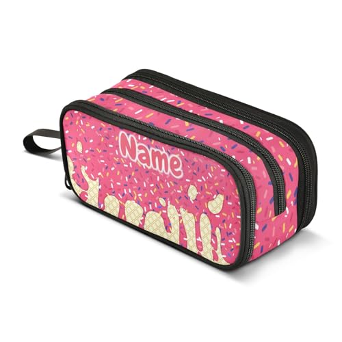 Image of Custom Red Ice Cream Print Pencil Case Box Boys Girls Personalized Name Large Pencil Pouch Stationery Pen Bag Organizer for Kids Adults School Office