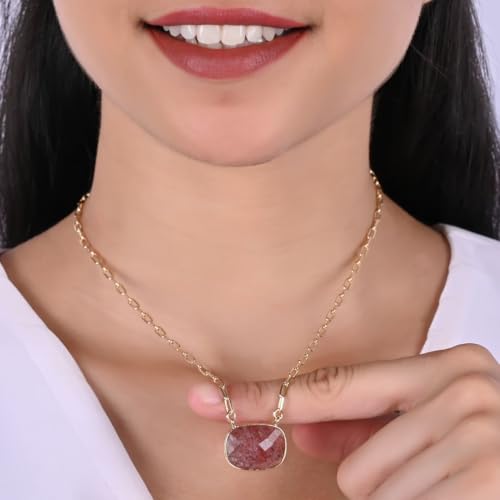 Gempires Cushion Cut Pendant Necklace With 18 Inch Paper Clip Chain Hypoallergenic 14k Gold Plating, Gift for s4