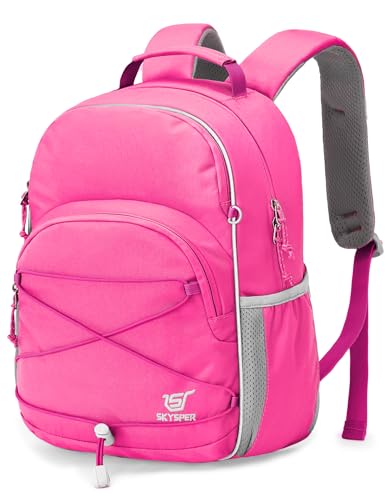 SKYSPER Rucksack Kinder 12L, Wanderrucksack ab 6-10 Jahre, Kindergartenrucksack Schulrucksack mit Brustgurt für Brotdose, Kindergarten, Schule, Ausflüge und Wanderungen,Rosa
