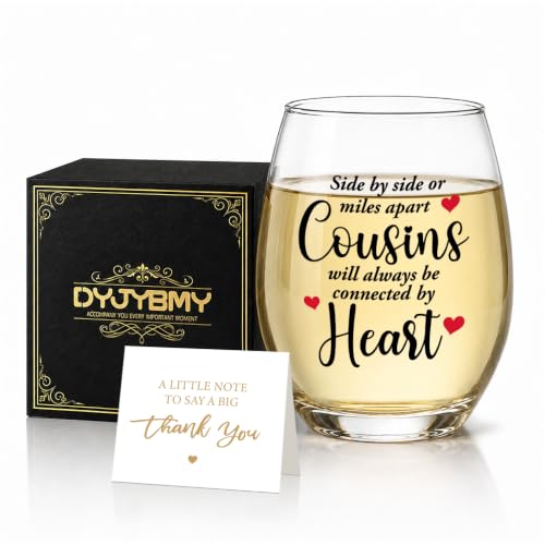 DYJYBMY Side By Side Or Miles Apart Cousins Funny Wine Glass With Gifts Box