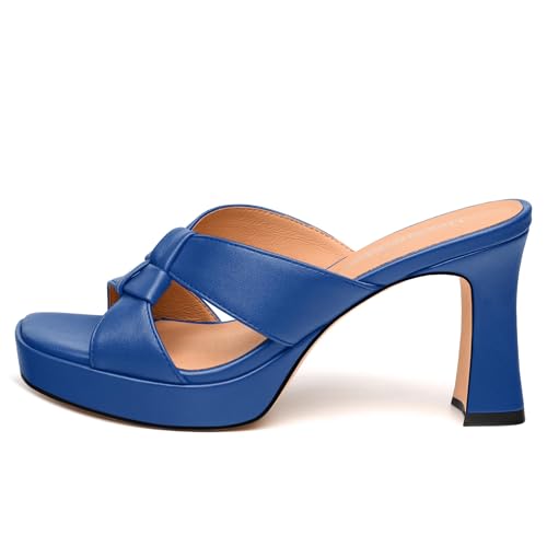 Womens Platform Sandals, Block High Heel Open Toe Slip-on Sandals for Women, Woven Straps Heeled Slippers with Leather Insole 3.3"2