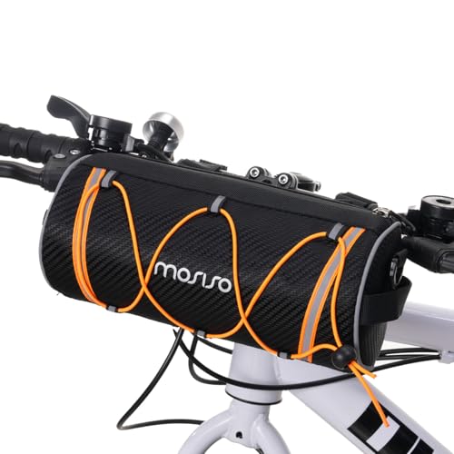 MOSISO Bike Handlebar Bag, Bicycle Roll Pouch Small Front Handlebar Case with Reflective Strips, 2L Bike Front Storage Cylinder Bag with Shoulder Strap for Road Mountain Commuter Cycling, Black