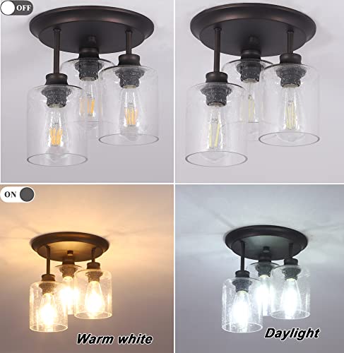 Winsmart CL60066 Semi Flush Mount Ceiling Light With Seeded Glass Shades For Kitchen Hallway And Dining Room, 3-Lights Rustic Ceiling Light Fixtures In Oil Rubbed Bronze. thumb #6