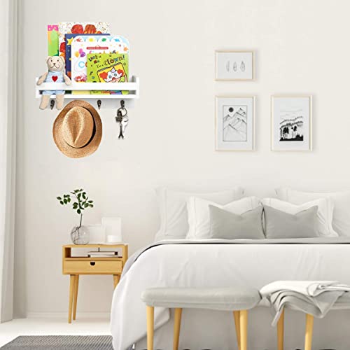 Hoanvi White Wall Key Holder Hooks For Entryway Decor, Wood Wall Mount Shelf For Kitchen Spice Rack Storage, Wall Hanging Book Shelves For Nursery Organizer, Floating Shelves For Bathroom Coat Rack. #TOP5