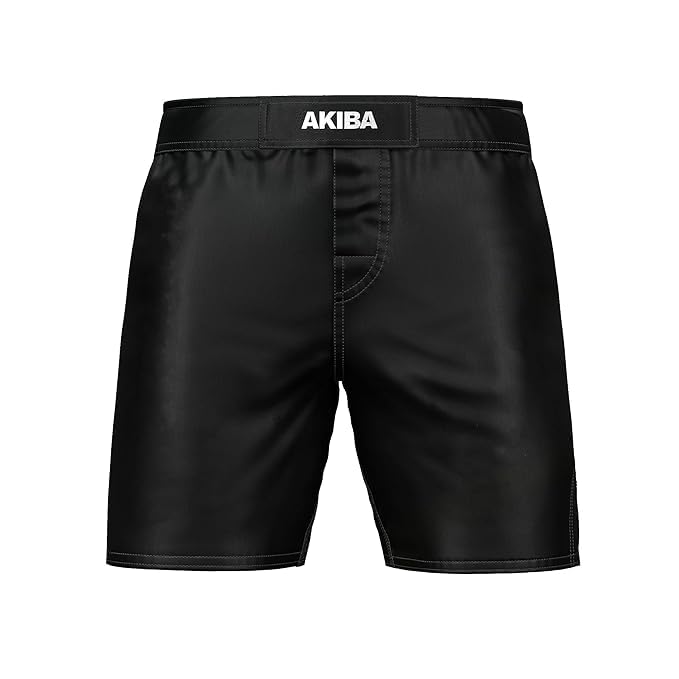 AKIBA Combat MMA Shorts, Training Gear for Kickboxing, Martial Arts, Cage Fight, Muay Thai, BJJ, Boxing, Grappling, Black (in, Numeric, 44, Black)-picture-44