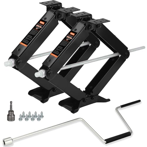 OULEME 24 RV Camper Scissor Jack Heavy Duty 9500 lbs Travel Trailer Leveling Stabilizer with Crank Handle & Drill Socket - Set of 2