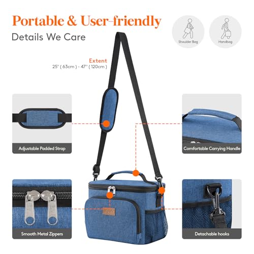 Lifewit Reusable Insulated Lunch Bag Cooler Meal Prep for Men & Women Work Picnic or Travel Dark Blue