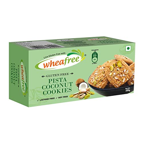 Image of Wheafree Gluten Free Pista Coconut Cookies - Pack of 2 (200g each) No Maida | Best Tea Time Snacks | 100% Vegetarian and Wholesome Ingredients