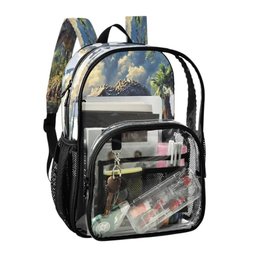 ALAZA Dinosaur Tree Leaf Cloud Clear Backpack PVC Transparent Bookbag Heavy Duty for Student Boy Girl Kids Adult School Travel Work2
