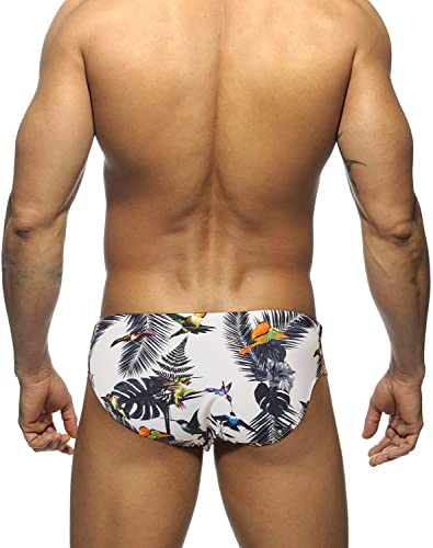 MIZOK Men's Ployester Swimsuit Bikini Briefs with Adjustable Drawstring Bird L