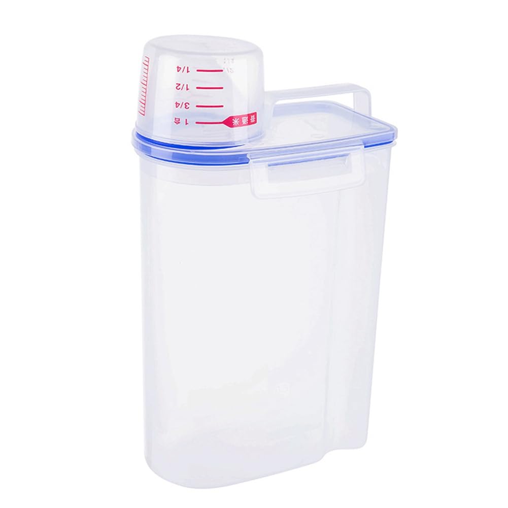 Vjsujehgy Rice Storage Bin Cereal Dry Food Powder Storage Box Pet Dog Cat Food Dispenser with Measuring Cup Transparent