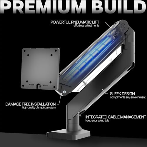 VIVO Premium Aluminum Monitor Arm for Ultrawide Screens up to 49 inches and 33 lbs, Heavy Duty Single Desk Mount, Pneumatic Height, Max VESA 100x100, Black, STAND-V101G1 by VIVO - Image 6