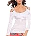 Produktbild SUCES Shirt Damen Einfarbig Sexy Schulterfrei Langarmshirt Hemd Frauen Lässige Schmale Passform Bequem Sweatshirt Oberteil (Weiß,S)