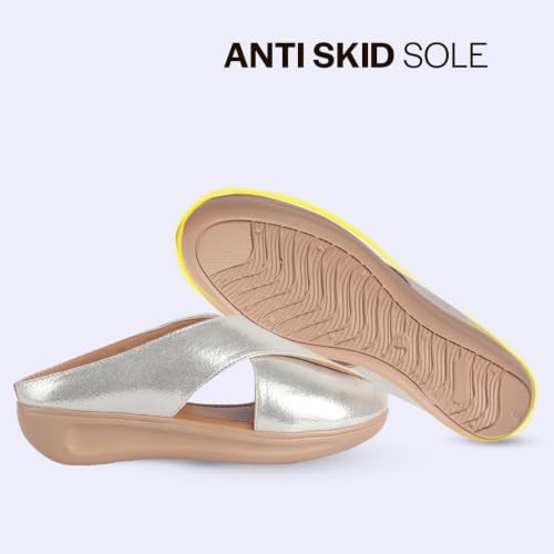 Image of FAUSTO Women Criss Cross Strap Design Perforated Slip On Shoes | Back Open Casual Shoes for Office, Outdoor, Party