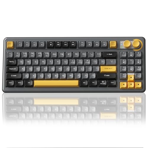 Image of SOLAKAKA SK90 75% Wireless Gaming Keyboard - 4000mAh Tri-Mode (BT5.0 /2.4G /USB-C) Cute Creamy Gaming Keyboard with Number Pad, Media Knob, RGB Backlit, Quiet Keys Silent Office Keyboards for PC MAC