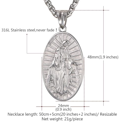 Image of U7 Virgin Mary Necklace for Women,18K Gold Plated /Sterling Silver Oval Miraculous Medal Virgin Mary Pendant Necklace