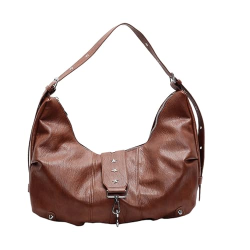 Kexpery Bolso de hombro de cuero PU con correa ajustable capacidad para mujeres de trabajo, marrón, 190.00x100.00x370.00mm