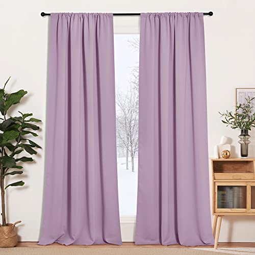 RYB HOME 95 inch Curtains Blackout, Solid Durable Room Darkening Drapes for Bedroom Thermal Insulated Large Window Drapes for Living Room, W52 x L95 inch, 2 Panels, Lilac