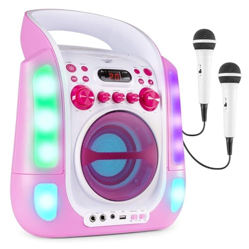 Fenton SBS30P - CD Player Karaoke Anlage mit 2 Mikrofonen Karaoke Maschine mit Bluetooth USB mit MP3-Player LED Lichteffekt und Echo Effekt Musikbox CD Spieler für Kinder - Rosa