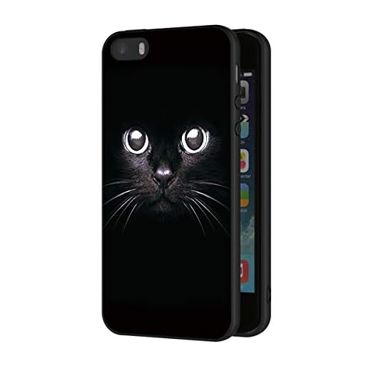 ZhuoFan Coque pour iPhone 5s, pour iPhone Se, Etui en Silicone Noir avec 3D Fun Fantaisie Dessin Antichoc TPU Gel Housse de Protection Case Cover Coque pour iPhone5 / 5SE, Chat Noir