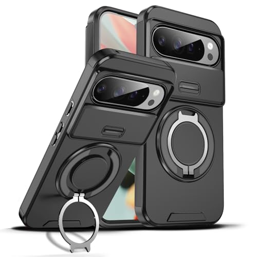 Dteck for Google Pixel 10/10 Pro Magnetic Case 6.3" 2025, with Rotating Ring Stand, Slide Camera Lens Cover, Compatible with MagSafe Accessories, Protective Shockproof Lightweight Slim Cover, Black by Dteck - Used condition - US$11.07