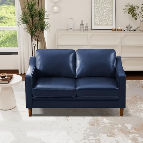 Image of Kingfun 60 inch Faux Leather Sofa, Loveseat Couch, Mid Century Modern Love Seat Couches with Solid Wood Frame for Living Room Bedroom