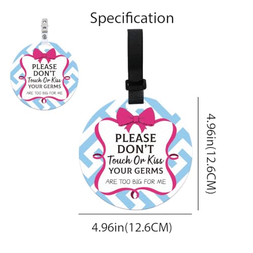 Image of 2 Pack Red Knot Bow No Touching Signs Stop No Touching Safety Sign for Family PVC Seat Signs-Stroller Tag with Hanging Strap and Clip Durable for Car Accessories 5 Inches