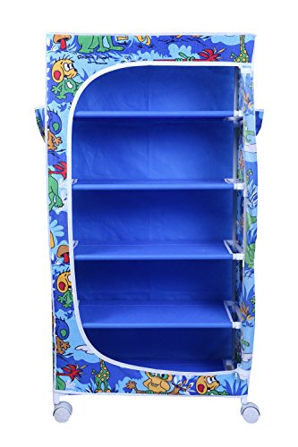 Image of Little One'S | 5 Shelves Baby Foldable Wardrobe | Jungle Blue (Made In India) - Fabric