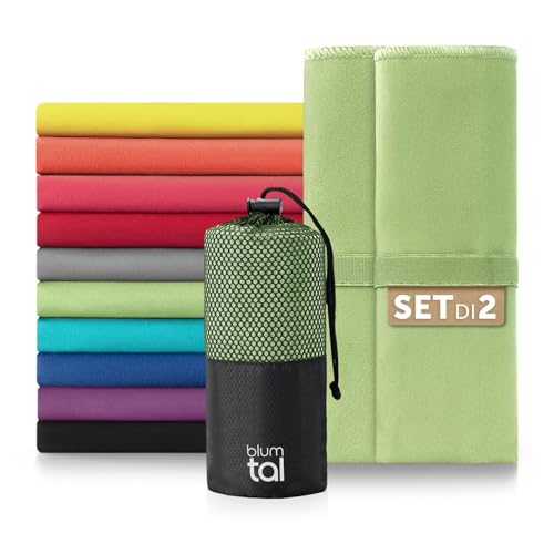 Blumtal Asciugamano Microfibra 80x40 cm Set da 2 - Asciugatura Rapida per Palestra - Telo Verde