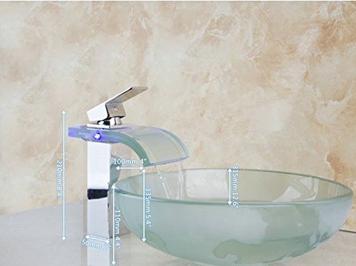 Lavabo verre trempé dépoli Gowe et son robinet LED cascade élégant