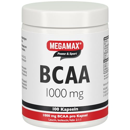Megamax BCAA 1000 mg Branched Chain Amino Acids, verzweigtkettige Aminosäuren, 100 Kapseln