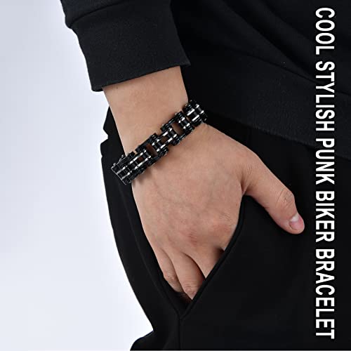Dream Apparel Mens Stainless Steel Bike Chain Motorcycle Chain Bracelet For Women, 3/4 Inch Wide Heavy Metal Biker Bracelet, Bicycle Link Chain Bracelet, M, Black #TOP4