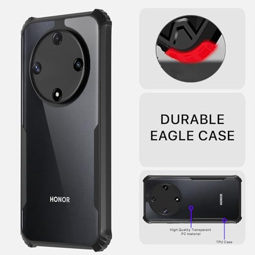 Image of Pikkme Back Cover for Honor X9b 5G | Ultra Hyrbid | Full Camera Protection | Raised Edge | Crystal Clear Transparent Bumper Case (Black)