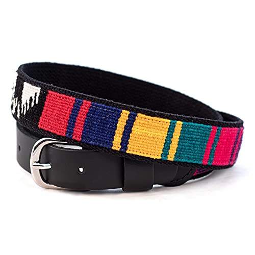 A Tail We Could Wag Cotton & Leather Belt, Handmade Guatemalan Cotton Weave with Colorful Patterns, Made in the USA