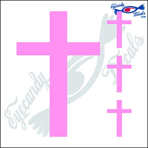 Image of Cross Plain 6 inch Plus 3 Small Decal Sticker Light Pink