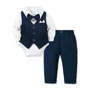 Amissz Baby Junge Anzug Taufe, 0-18M Neugeborenen Taufanzug Hochzeitsoutfit Partei Babykleidung Strampler + Bowtie + Vest + Pants Set