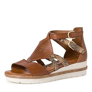 Tamaris Dames schachtsandalen, vrouwen sandalen, Touch-voetbed, Braun Cognac Snake, 37 EU