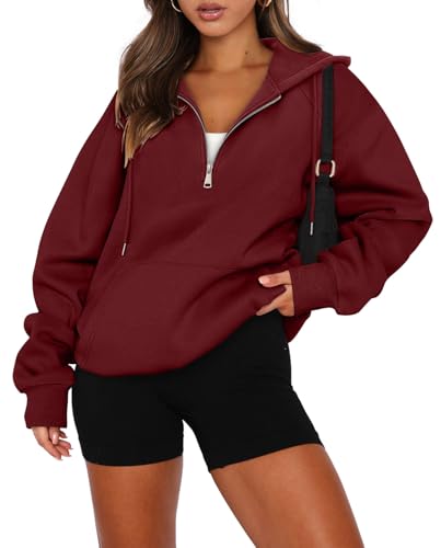 onlypuff Women Half Zipper Pullover Sweatshirt Long Sleeve Hoodies Kangaroo Pocket Fleece Basic Sweater