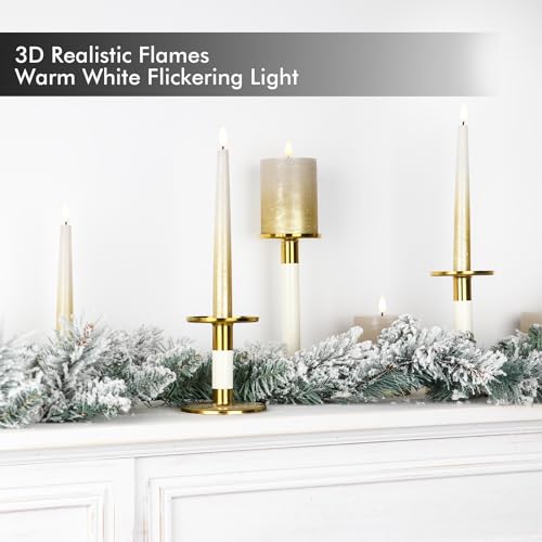 Image of Fanna 9.6 inch Flameless LED Taper Candles with Timer in Real Wax, Battery Operated Rustic Metallic Dinner Candlesticks with Remote, 8 Batteries Included - Set of 4 - Sand Grey /Gold