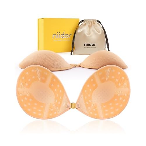 Niidor Adhesive Bra Strapless Ultra Sticky Invisible Push up Silicone Bra Multiple Colors Sizes Reusable for Backless Dress